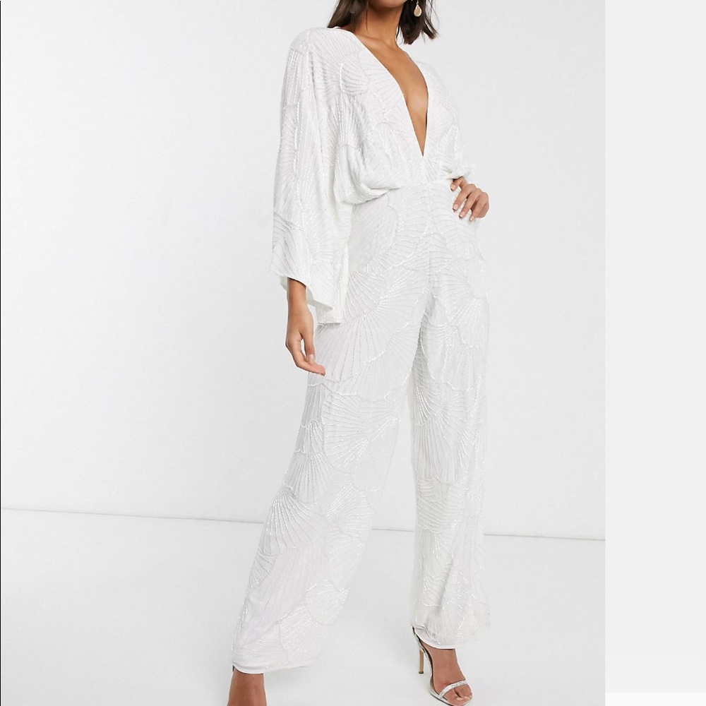 EUC White Bridal Sequin Jumpsuit